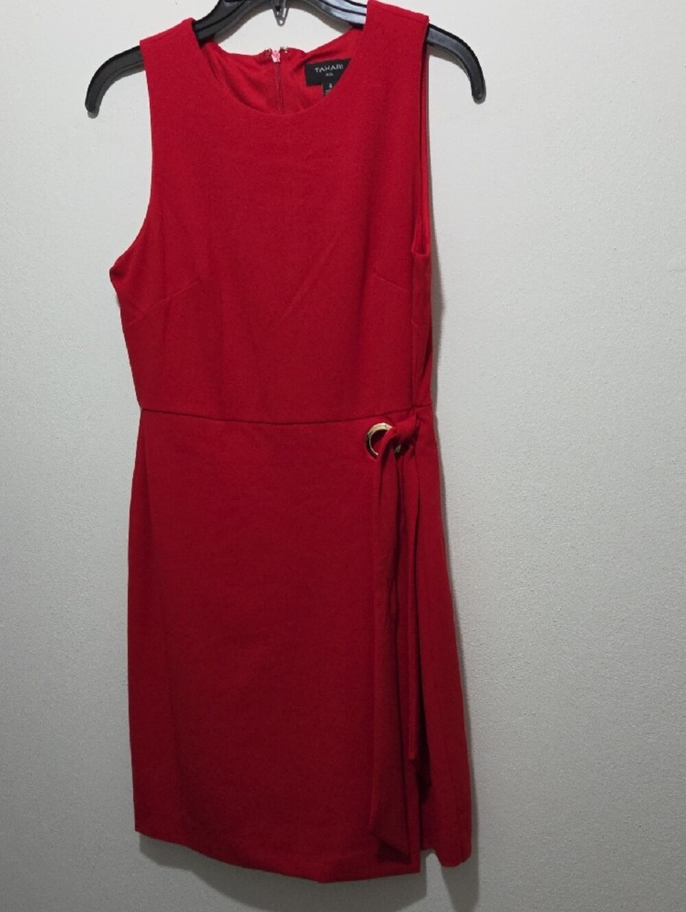 Tahari ASL Red Sleeveless Mini Dress with Side Ring Tie - Picture 5 of 8